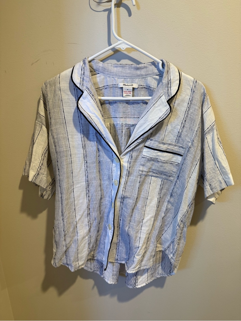 Madewell Short-Sleeve Stripe Button-Up Shirt in Blue and White